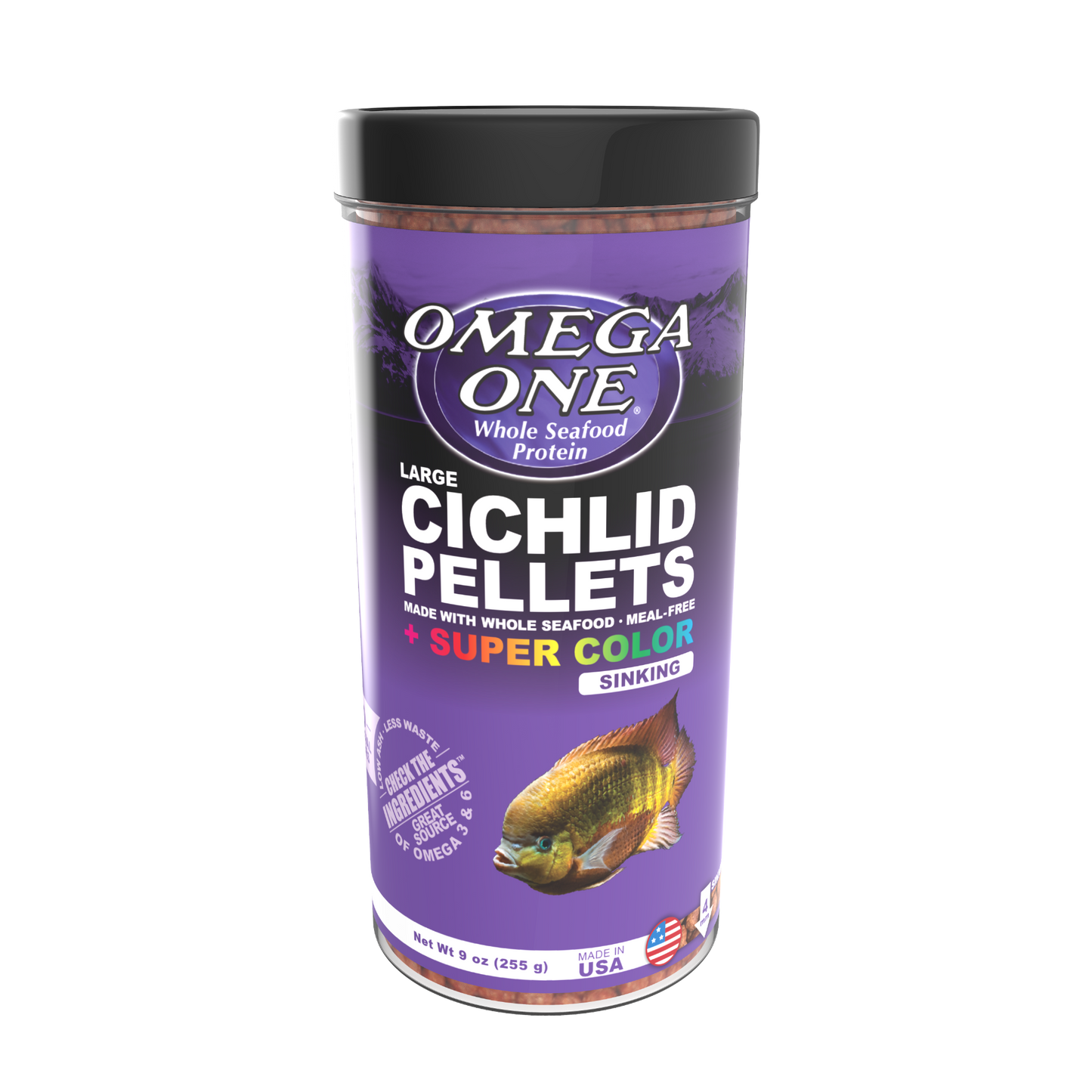 Omega One Super Color Cichlid Sinking Pellet Fish Food Large Pellets 9 oz 698220854314