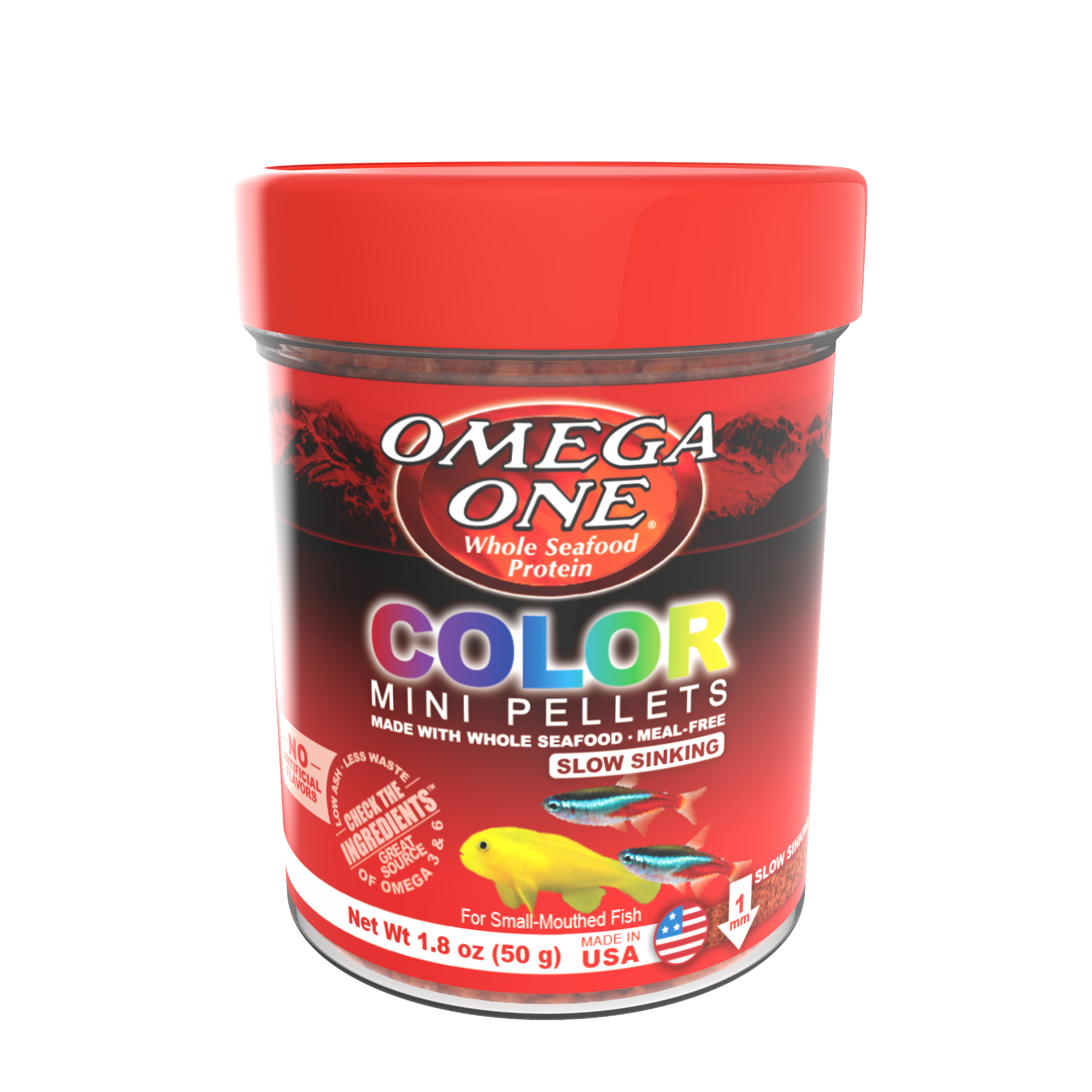 Omega One Color Slow Sinking Mini Pellet Fish Food Mini Pellets 1.8 oz 698220612815