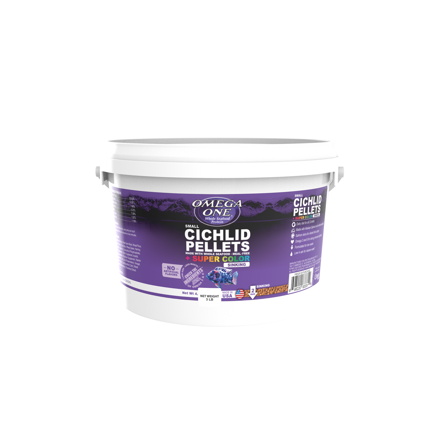 Omega One Super Color Cichlid Sinking Pellet Fish Food Small Pellets 3 lb 698220836310