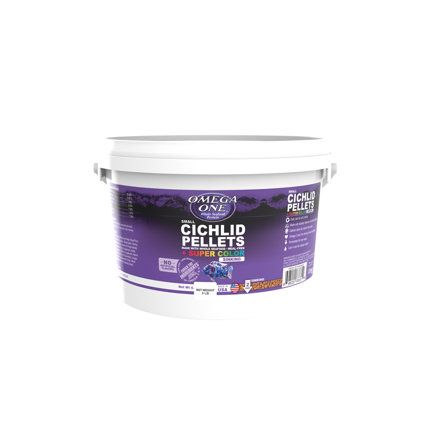 Omega One Super Color Cichlid Sinking Pellet Fish Food Small Pellets 3 lb 698220836310