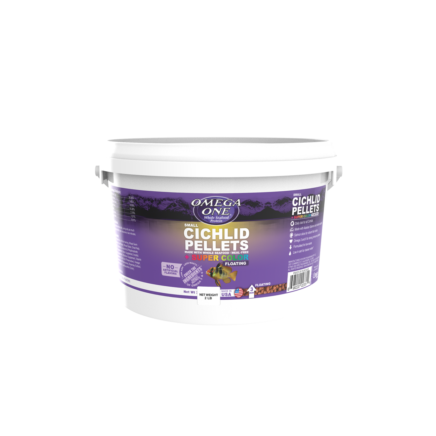 Omega One Cichlid Floating Pellet Fish Food Small Pellets 2 lb 698220027312