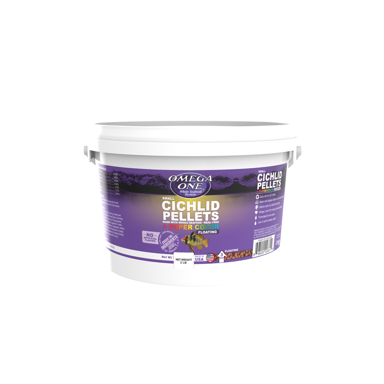Omega One Cichlid Floating Pellet Fish Food Small Pellets 2 lb 698220027312