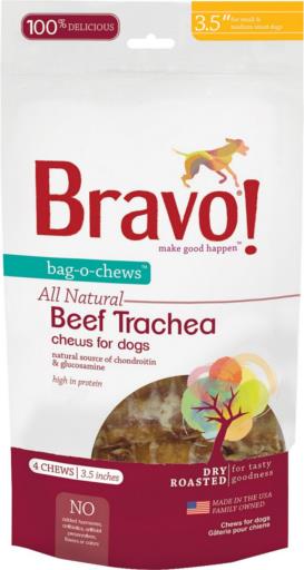 Bravo! Beef Trachea - 3.5" - Bag-O-Chews 4pk {L+1x} 294173