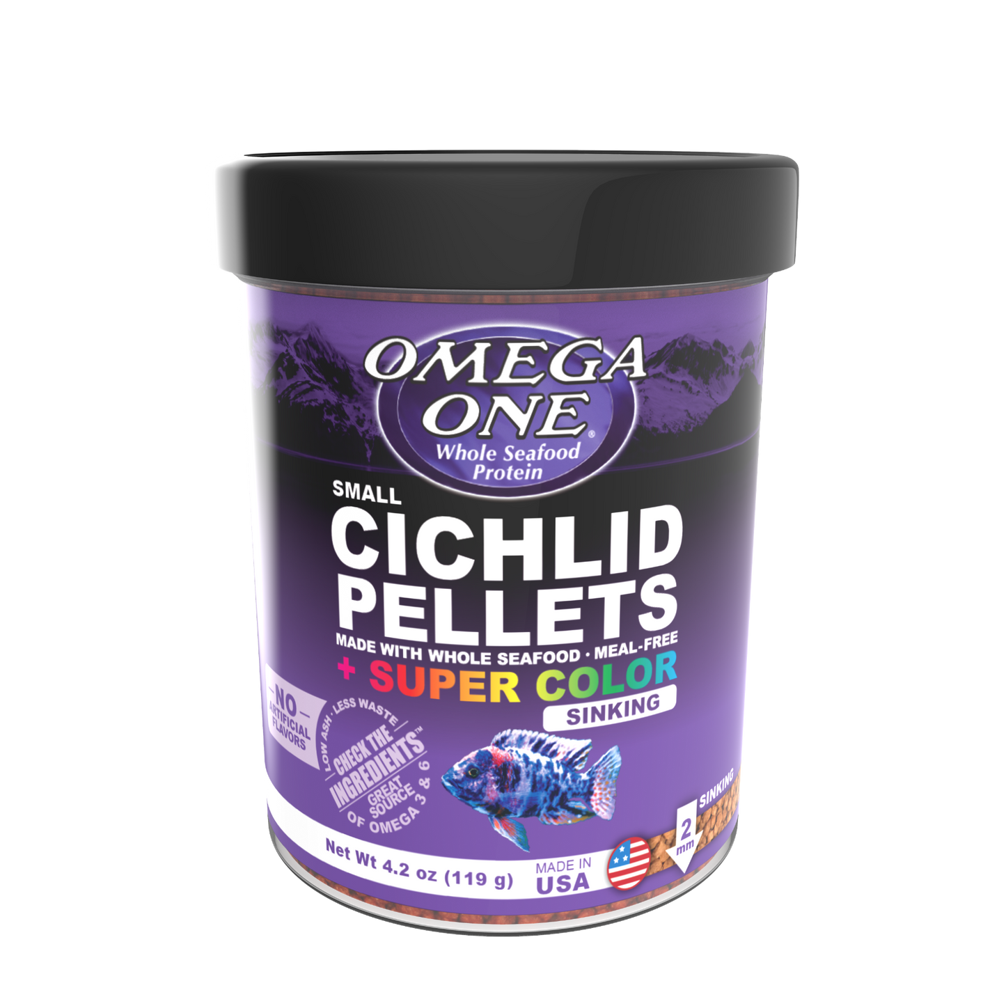 Omega One Super Color Cichlid Sinking Pellet Fish Food Small Pellets 4.2 oz 698220833319