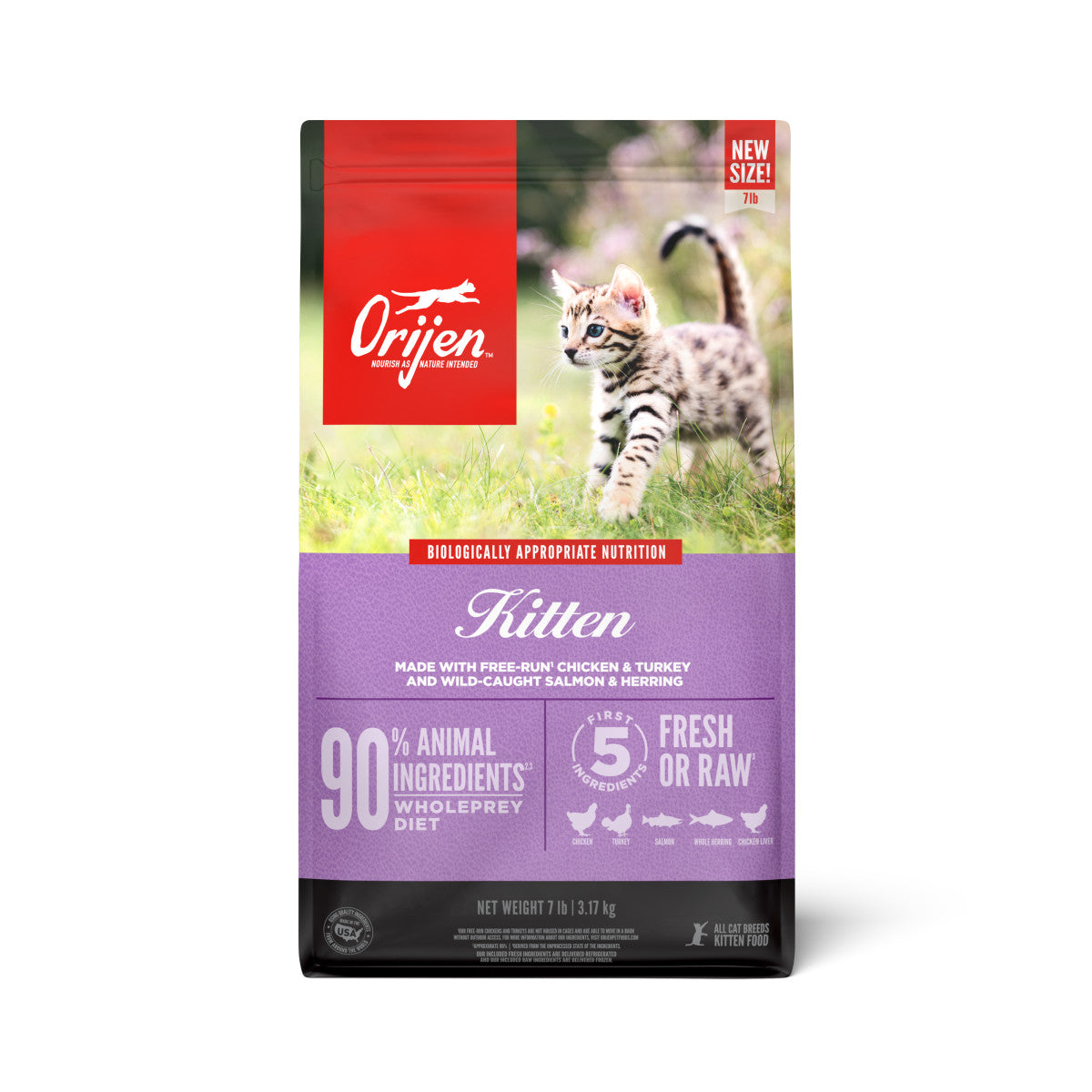 Orijen Grain Free Fresh & Raw Dry Kitten Food Chicken, Turkey, Salmon & Herring 7 lb 064992724092