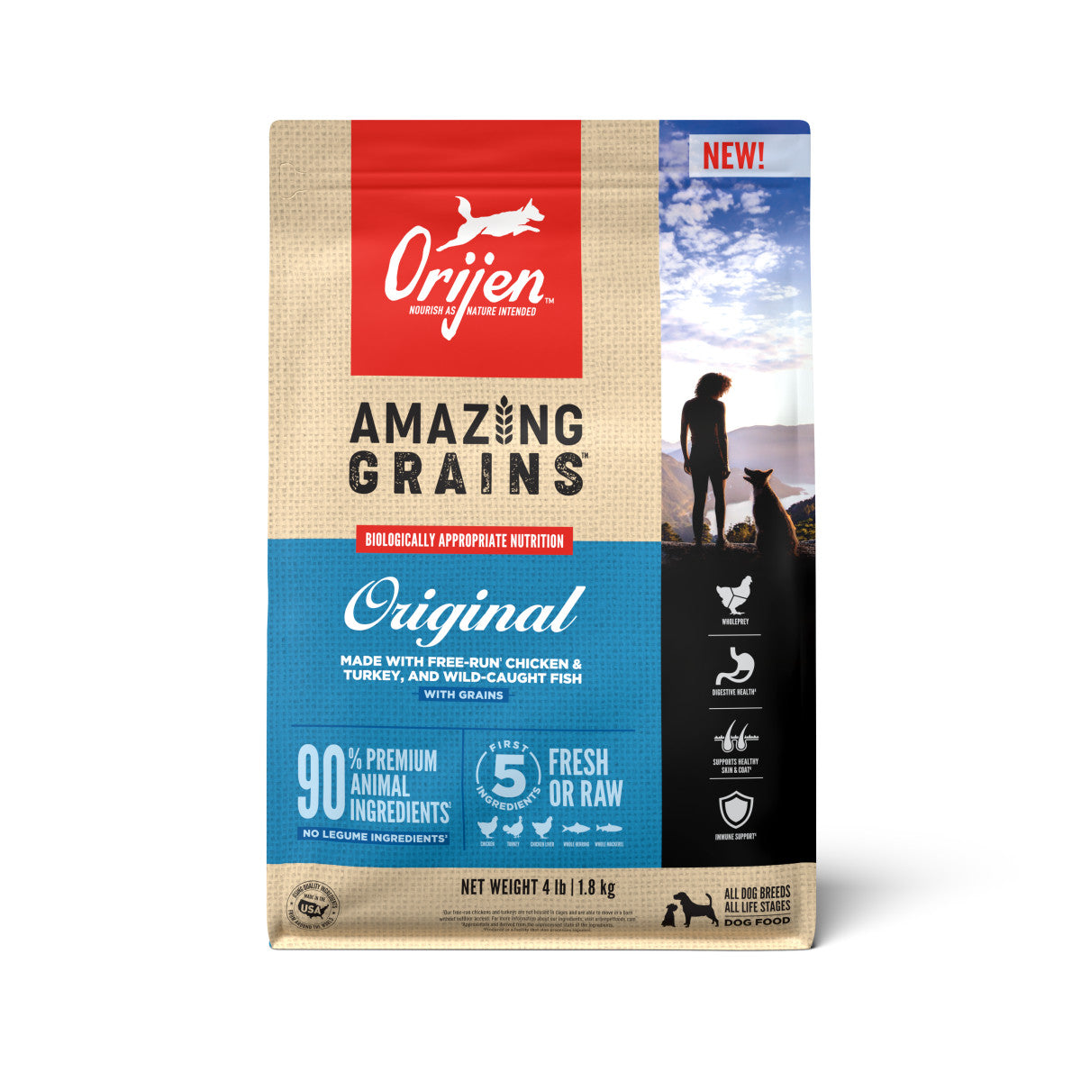 Orijen AMAZING GRAINS Original Dry Dog Food Chicken, Turkey & Fish 4 lb 064992720384