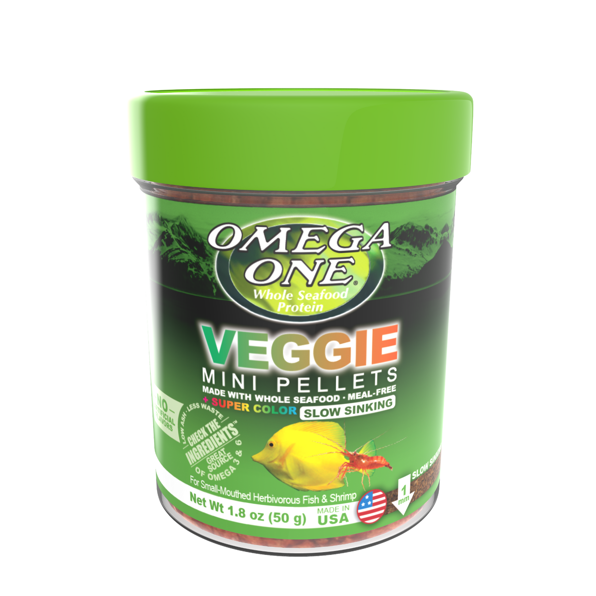 Omega One Super Color Veggie Slow Sinking Mini Pellet Fish Food Mini Pellets 1.8 oz 698220612211