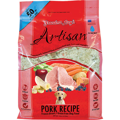 Grandma Lucy's Artisan Grain Free Pork Freeze Dried Dog Food-10-lb, Makes 50 Lbs Of Food-{L+x}