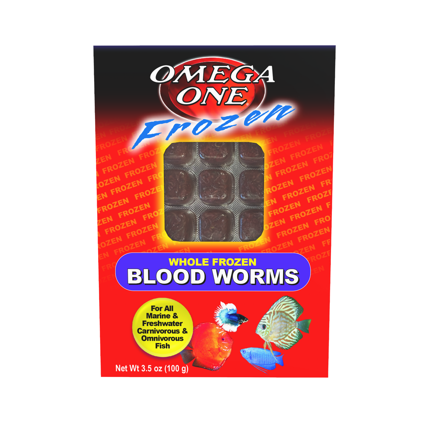 Omega One Whole Frozen Bloodworm Cube Pack Fish Food 3.5 oz SD-5 098220061017