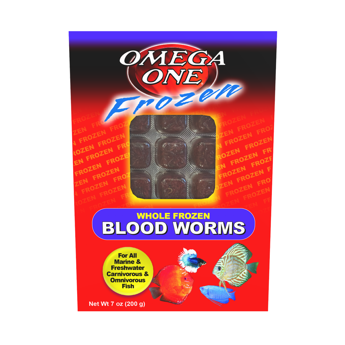 Omega One Whole Frozen Bloodworm Cube Pack Fish Food 7 oz SD-5 098220066012