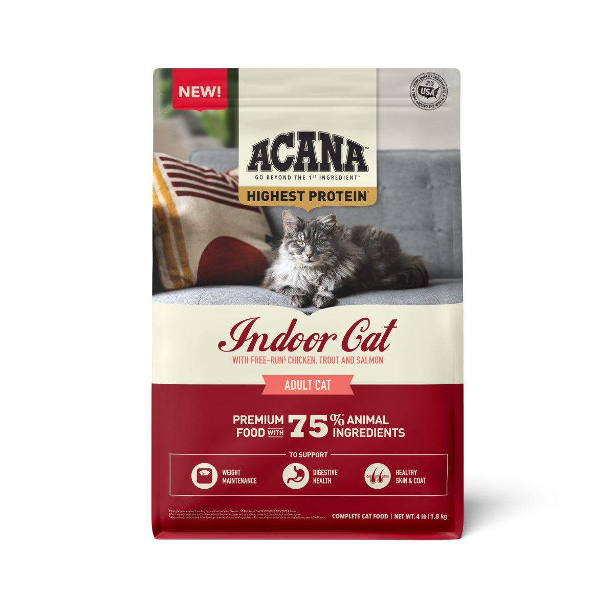 Acana Indoor Highest Protein Grain-Free Dry Cat Food Chicken, Trout & Salmon 4 lb 064992723910