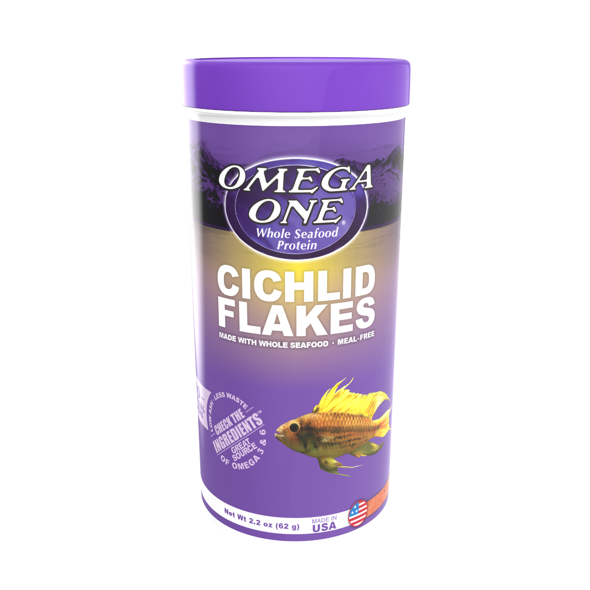 Omega One Cichlid Flakes Fish Food 2.2 oz 698220014312