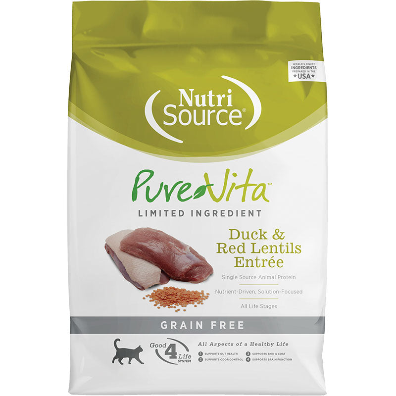 NutriSource Pure Vita Grain Free Duck & Lentils Cat Food 15 lb {L-1x}