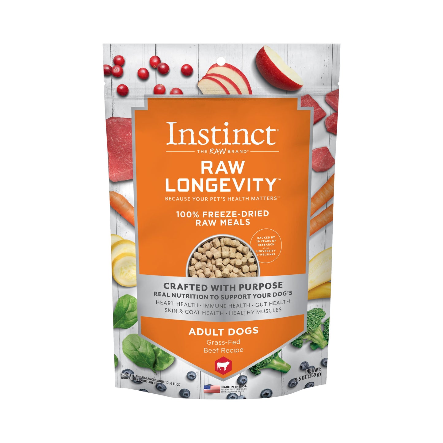 Instinct Raw Longevity 100% Freeze Dried Grass-Fed Beef for Dog 9.5 oz