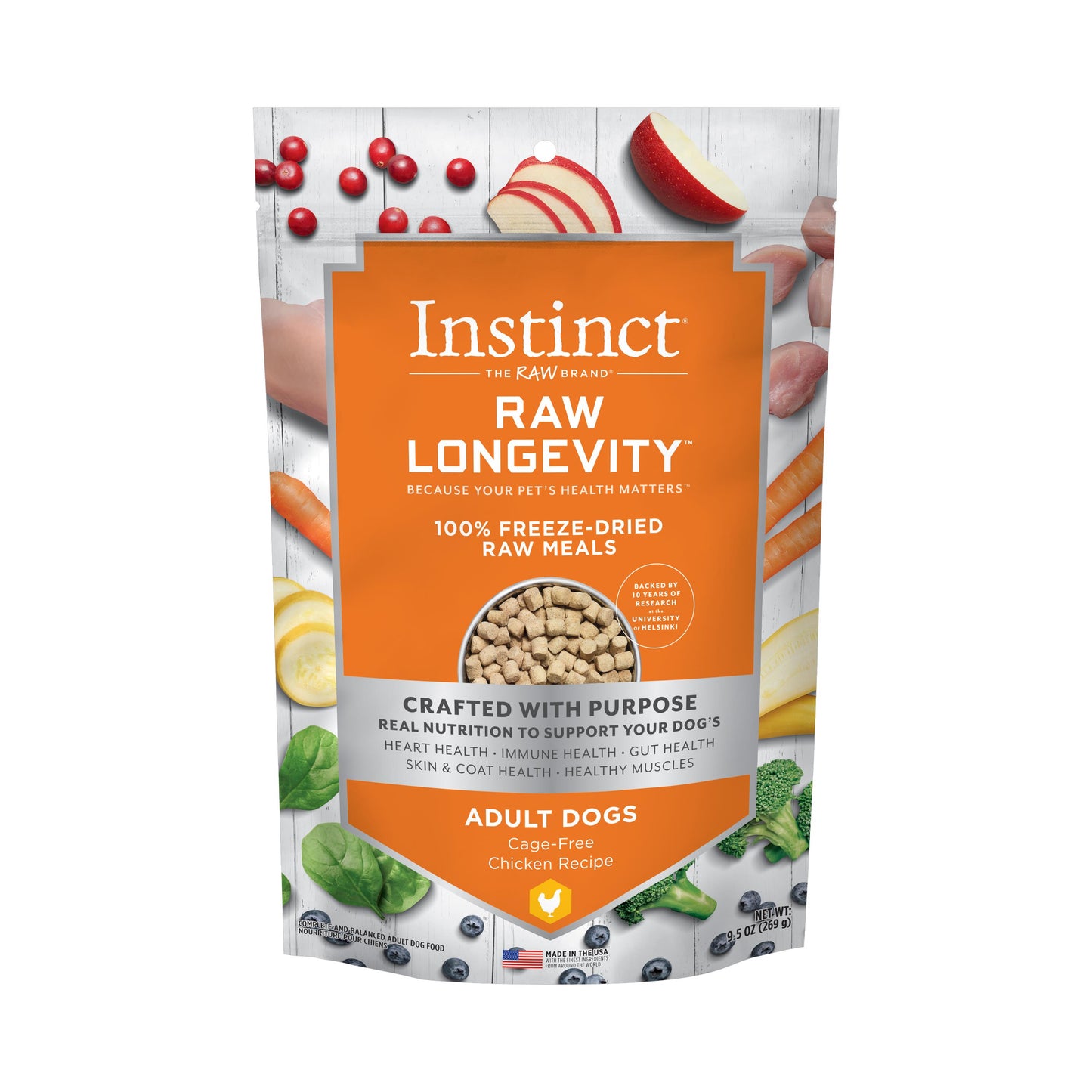 Instinct Raw Longevity 100% Freeze Dried Cage-Free Chicken Dog 9.5 oz