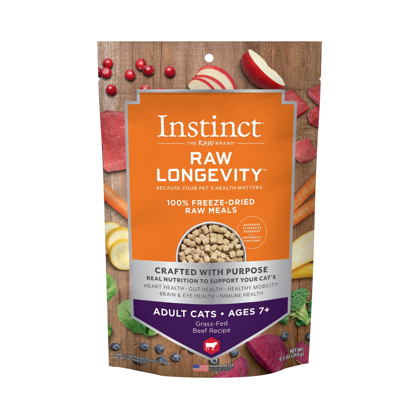 Instinct Raw Longevity 100% Freeze Dried Grass-Fed Beef Cat Age 7+ 9.5 oz