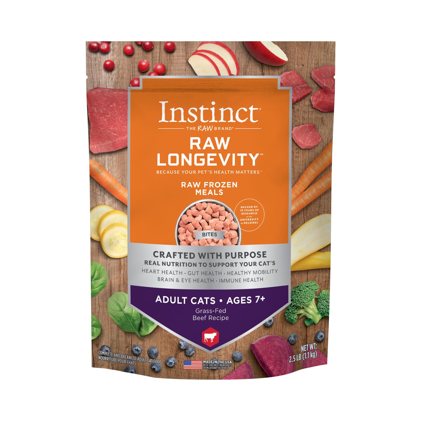 Instinct Raw Longevity Raw Frozen Meals Grass-Fed Beef Cat Age 7+ 2.5 lb SD-5