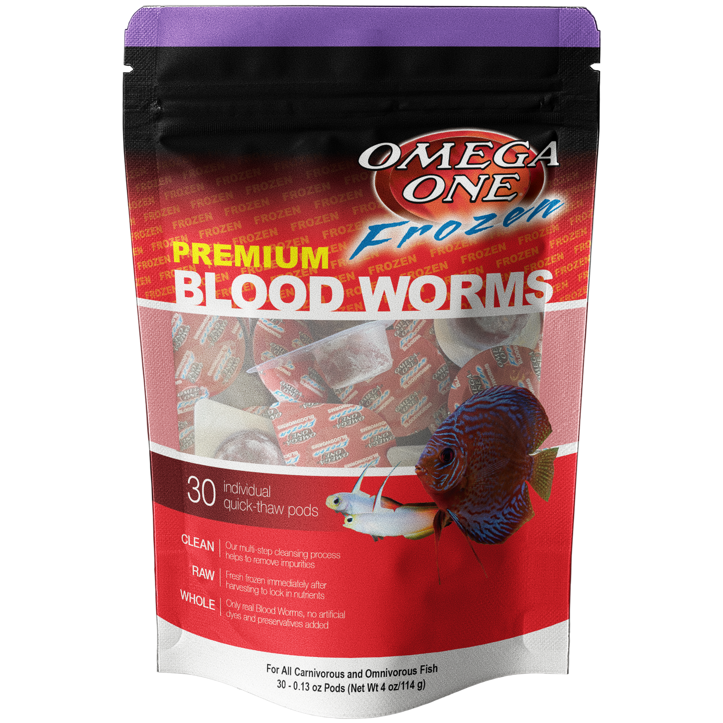Omega One Frozen Premium Bloodworm Quick Thaw Pods 4 oz SD-5 698220700192