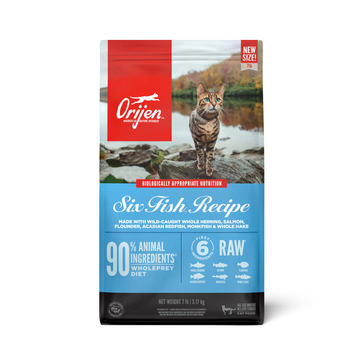 Orijen Six Fish Grain Free & Chicken Free Fresh or Raw Dry Cat Food Herring, Salmon, Flounder, Redfish, Monkfish & Hake 7 lb 064992724085