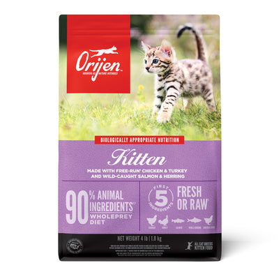 Orijen Grain Free Fresh & Raw Dry Kitten Food Chicken, Turkey, Salmon & Herring 4 lb 064992716646