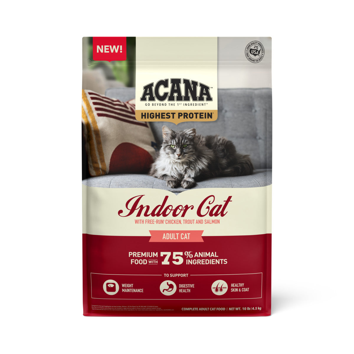 Acana Indoor Highest Protein Grain-Free Dry Cat Food Chicken, Trout & Salmon 10 lb 064992723927