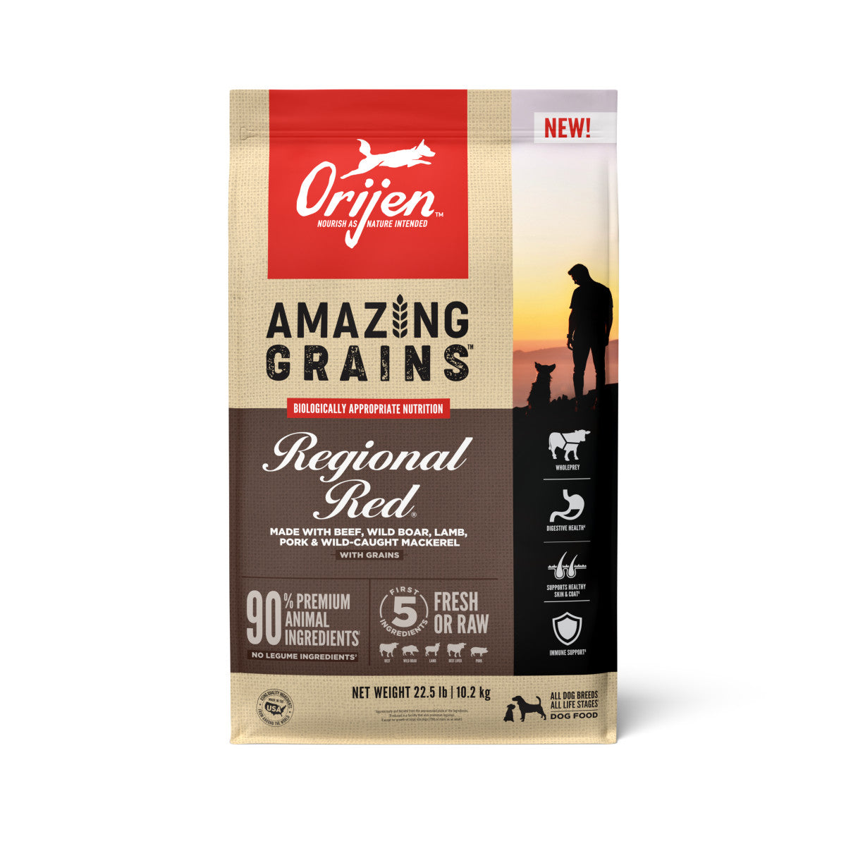 Orijen AMAZING GRAINS Regional Red Dry Dog Food Beef, Boar, Lamb, Pork & Fish 22.5 lb 064992720346