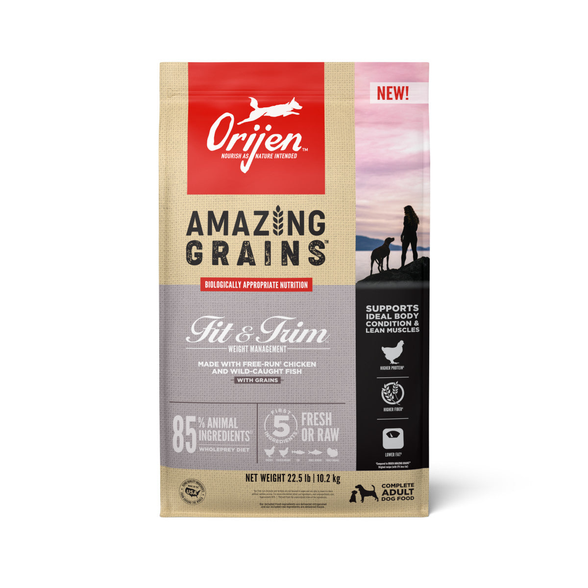 Orijen AMAZING GRAINS Fit & Trim Weight Management Dry Dog Food Chicken & Fish 22.5 lb 064992724337