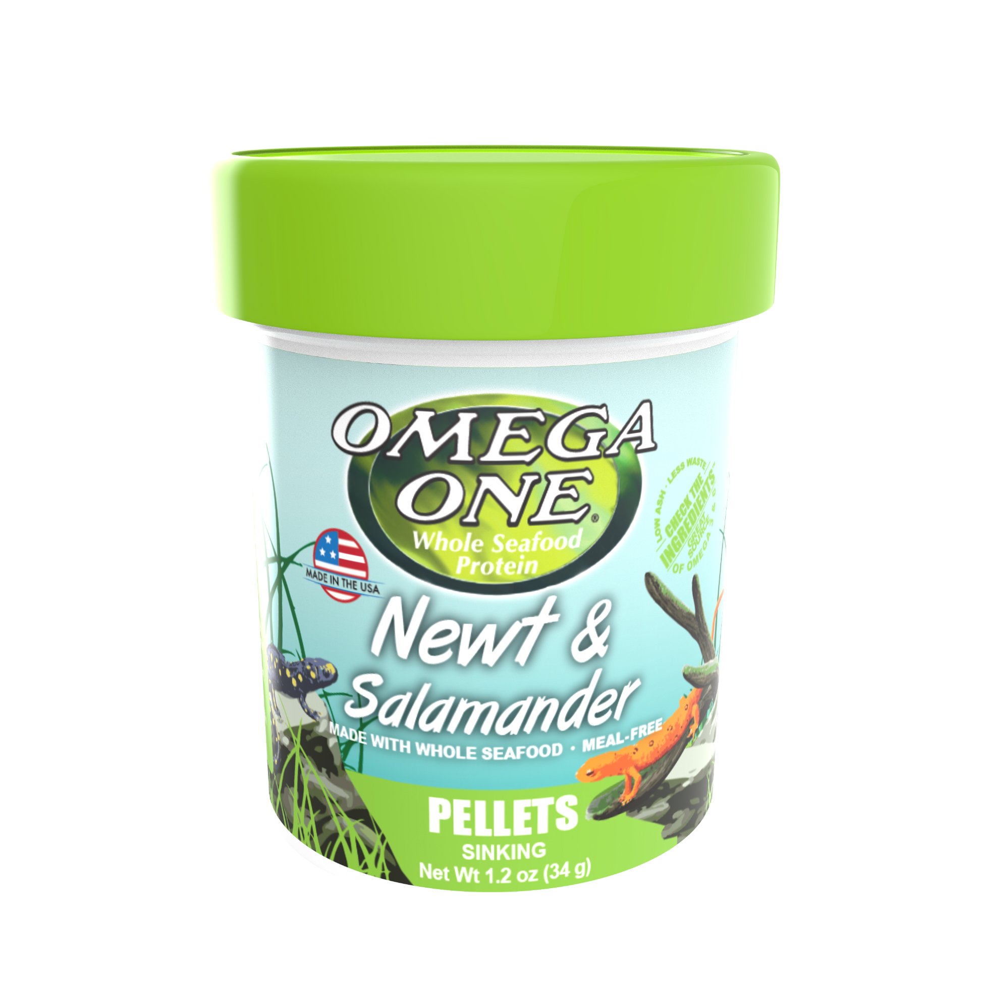 Omega One Newt & Salamander Sinking Pellet Food 1.2 oz 698220631113