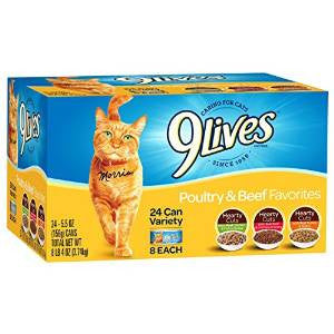 9 Lives Poultry And Beef Favorites Variety Pack Canned Cat Food-5.5-oz, Case {R}Of 24-{L+1} 079100511525
