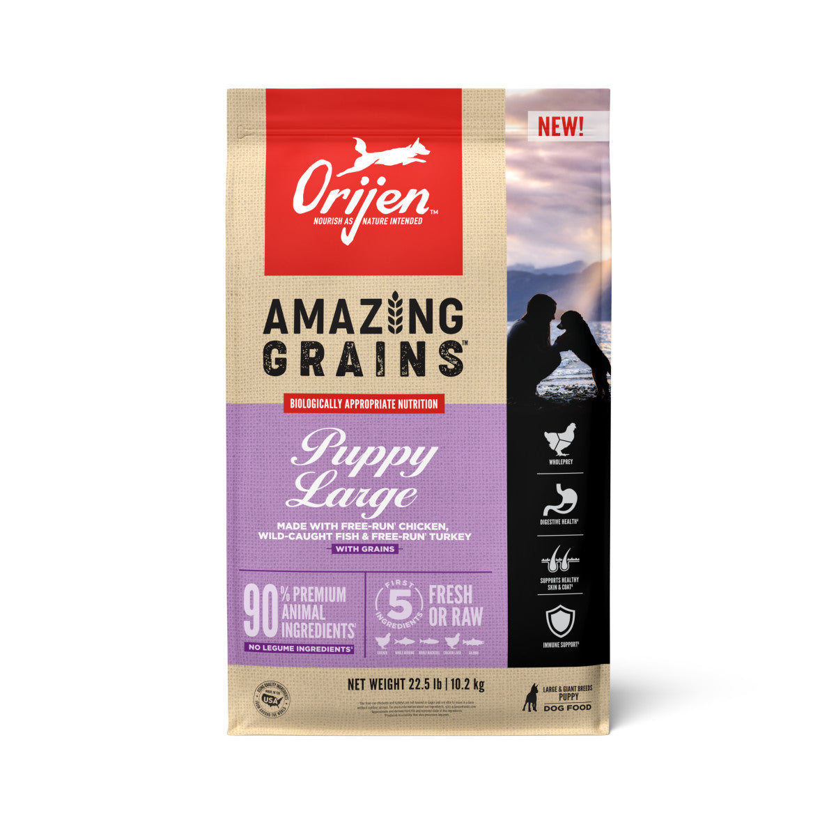 Orijen AMAZING GRAINS Large Breed Dry Puppy Food Chicken, Turkey & Fish 22.5 lb 064992720377