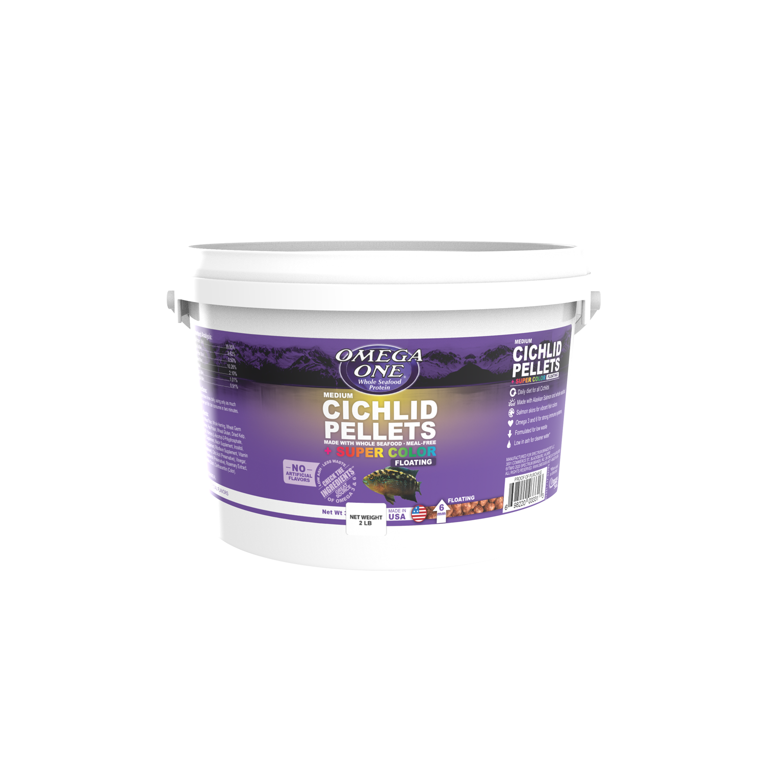 Omega One Cichlid Floating Pellet Fish Food Medium Pellets 2 lb 698220037311