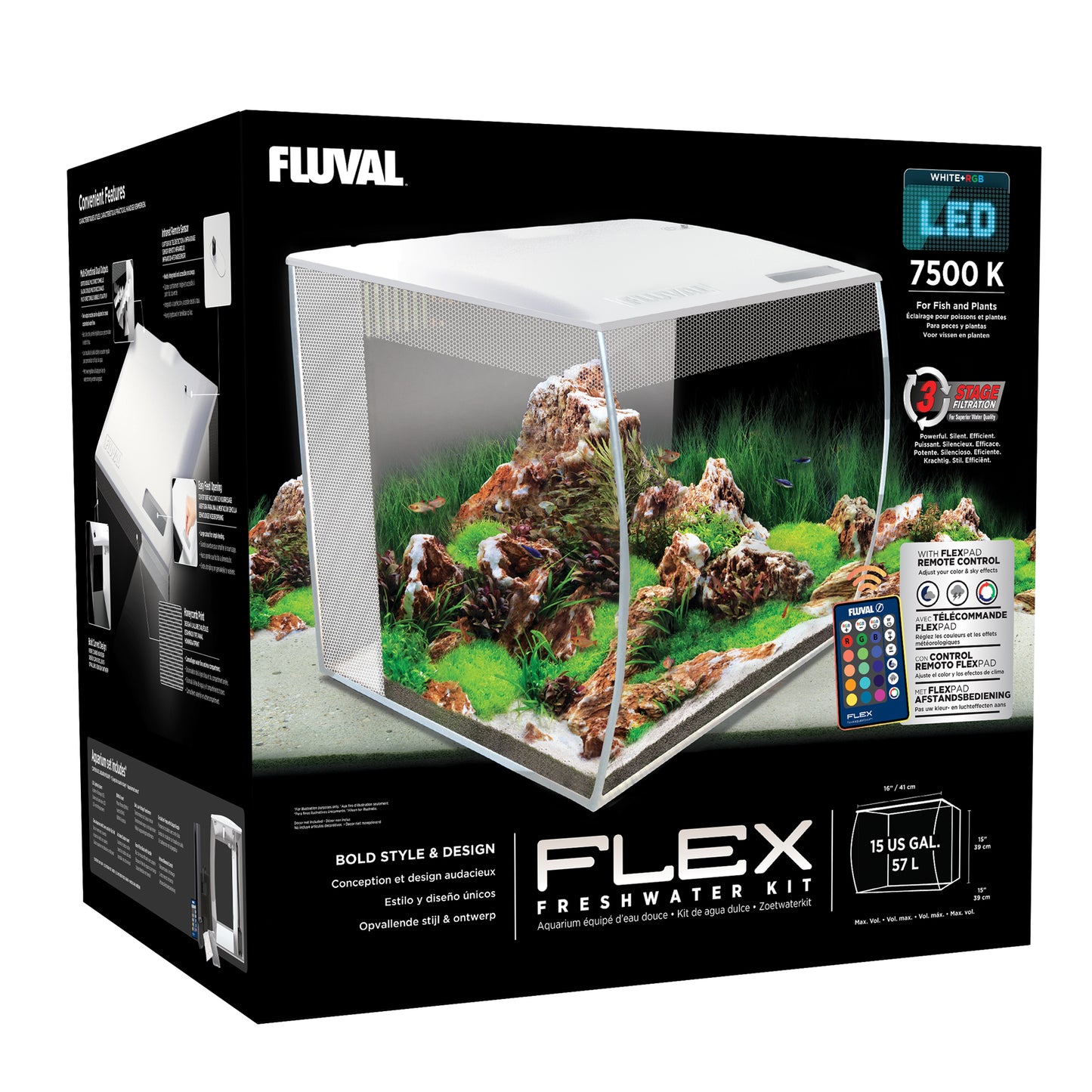 Fluval Flex 15 Gal. Glass Aquarium Kit White 15008