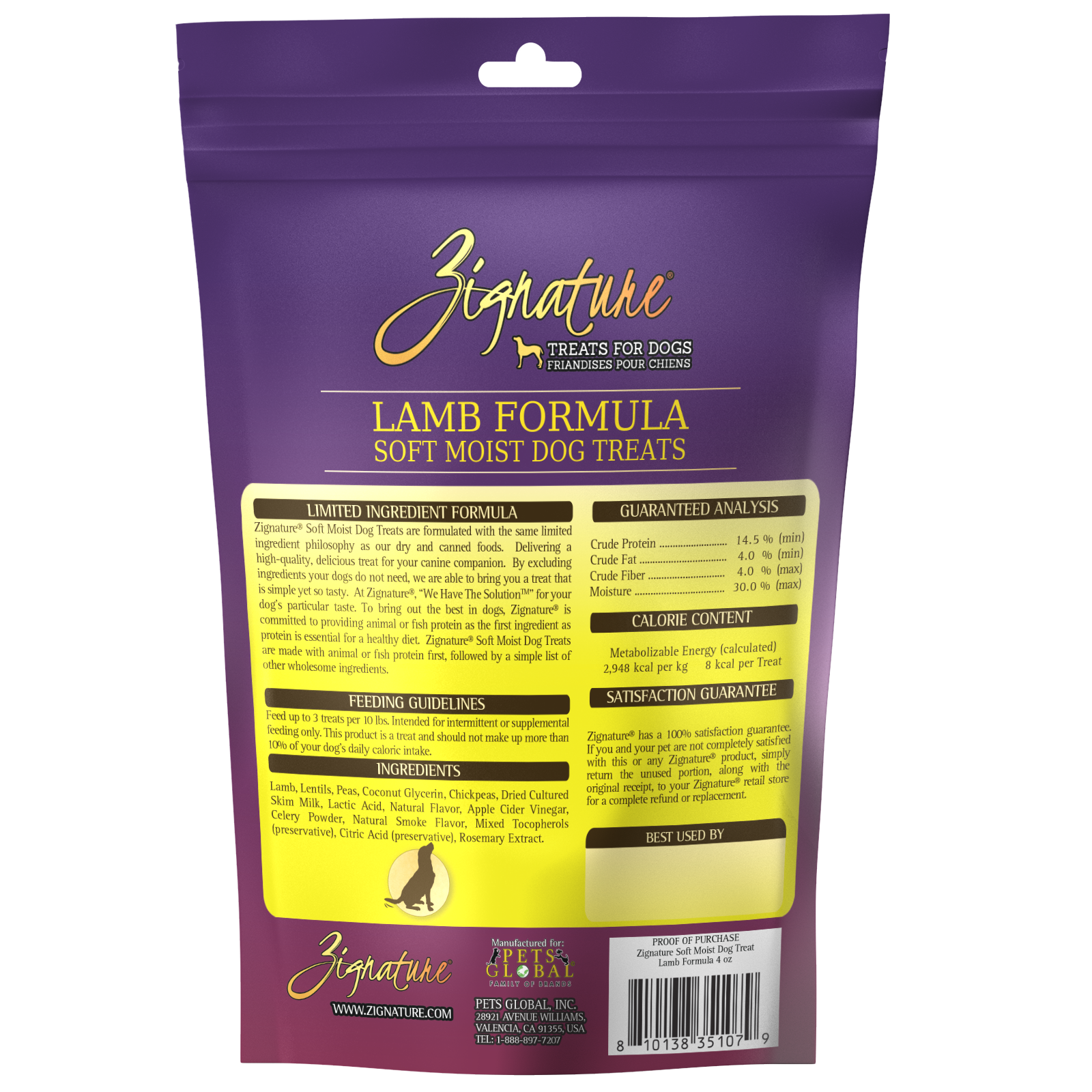 Zignature Lamb Soft Moist Treats For Dog 4 oz