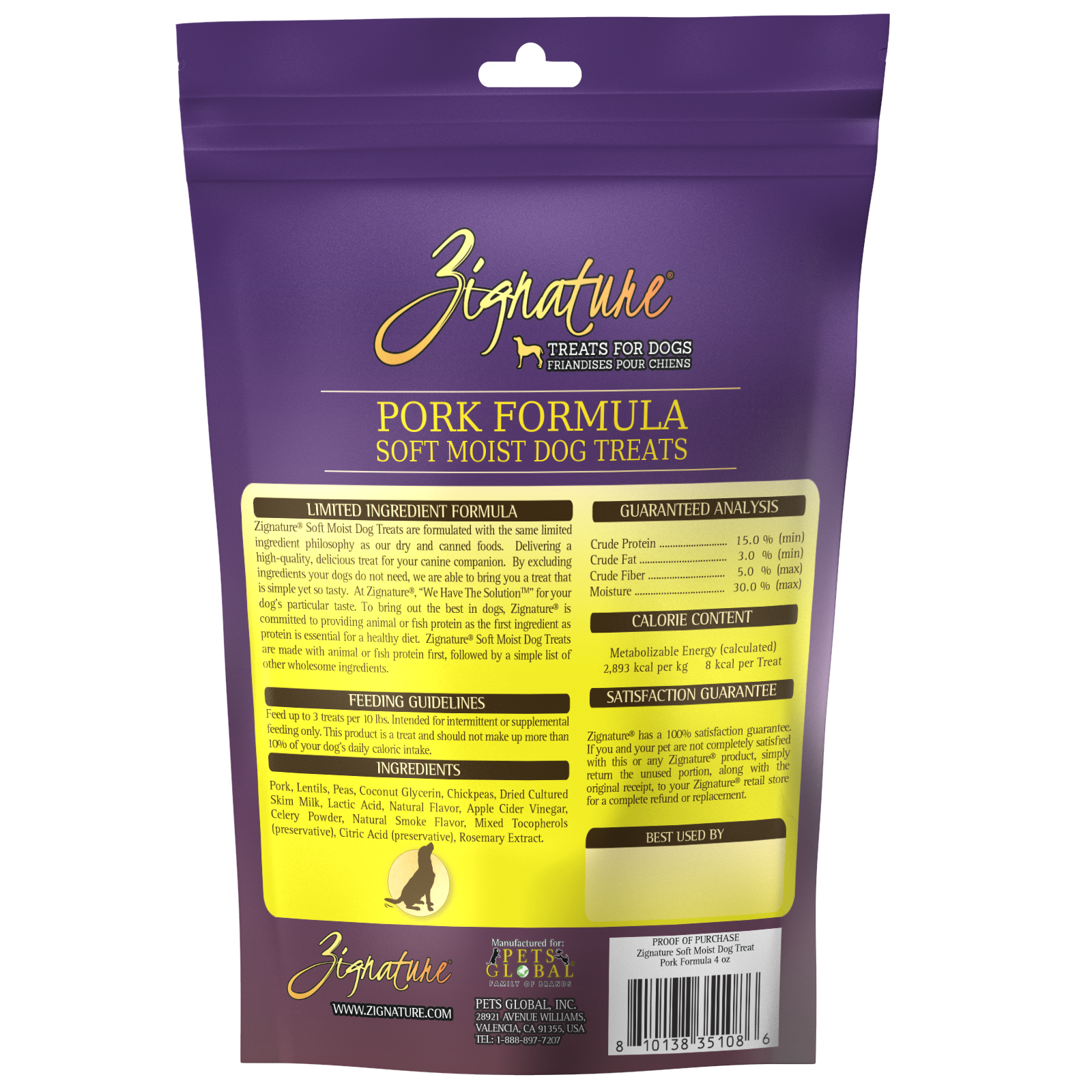 Zignature Pork Soft Moist Treats For Dog 4 oz