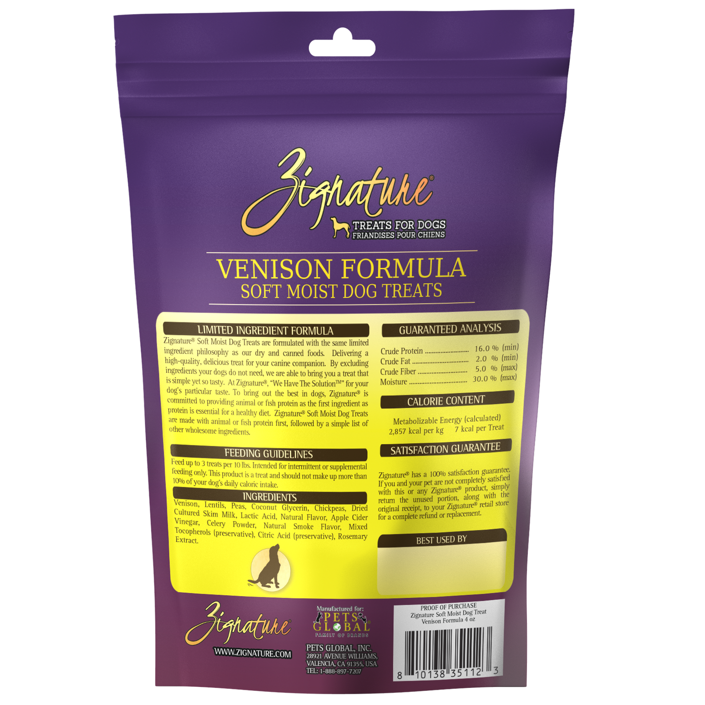 Zignature Venison Soft Moist Treats For Dog 4 oz