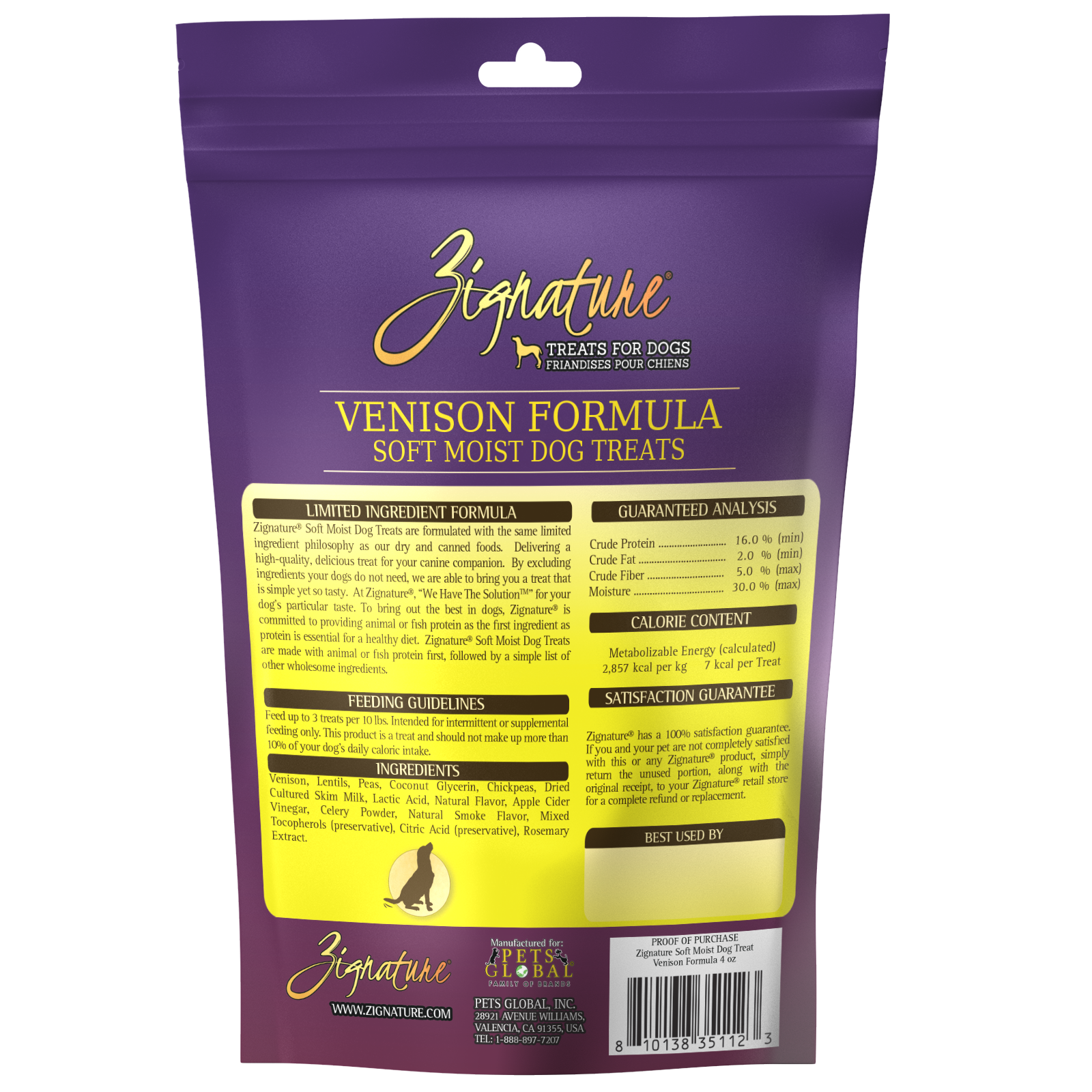 Zignature Venison Soft Moist Treats For Dog 4 oz