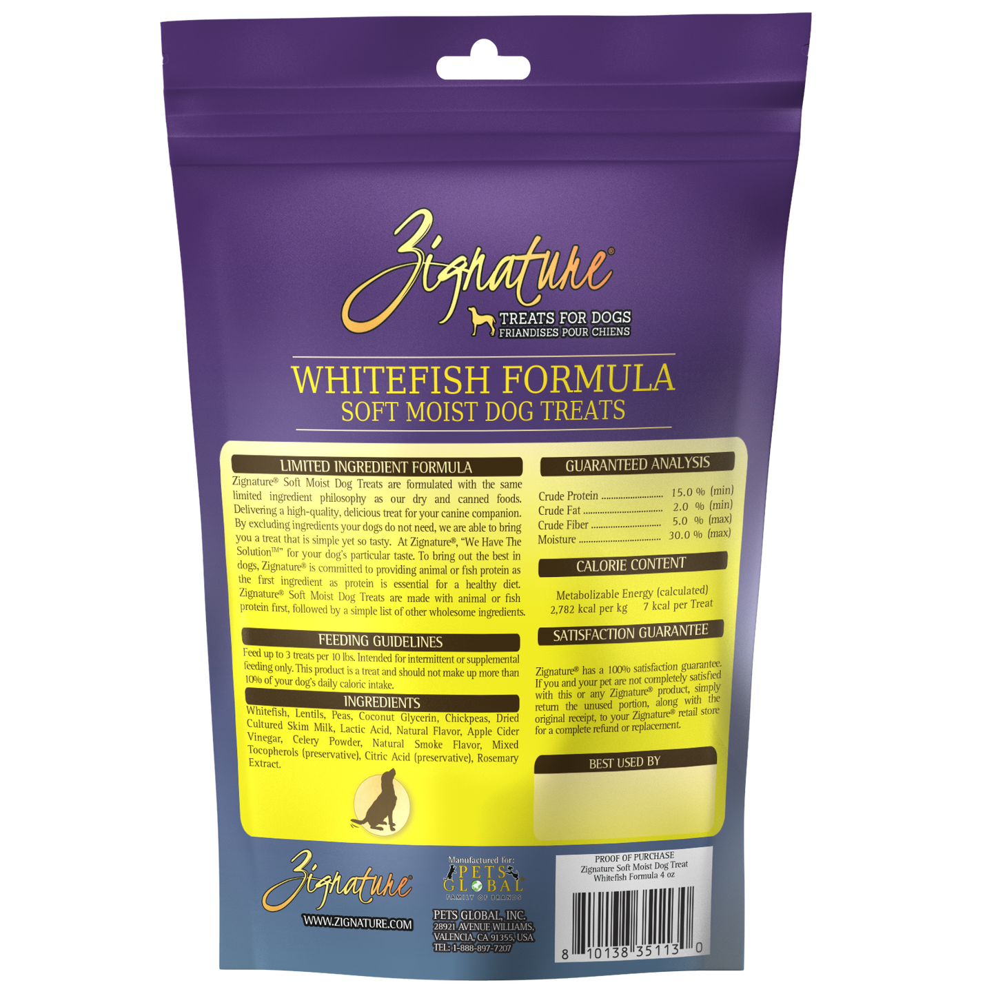 Zignature Whitefish Soft Moist Treats Dog 4 oz