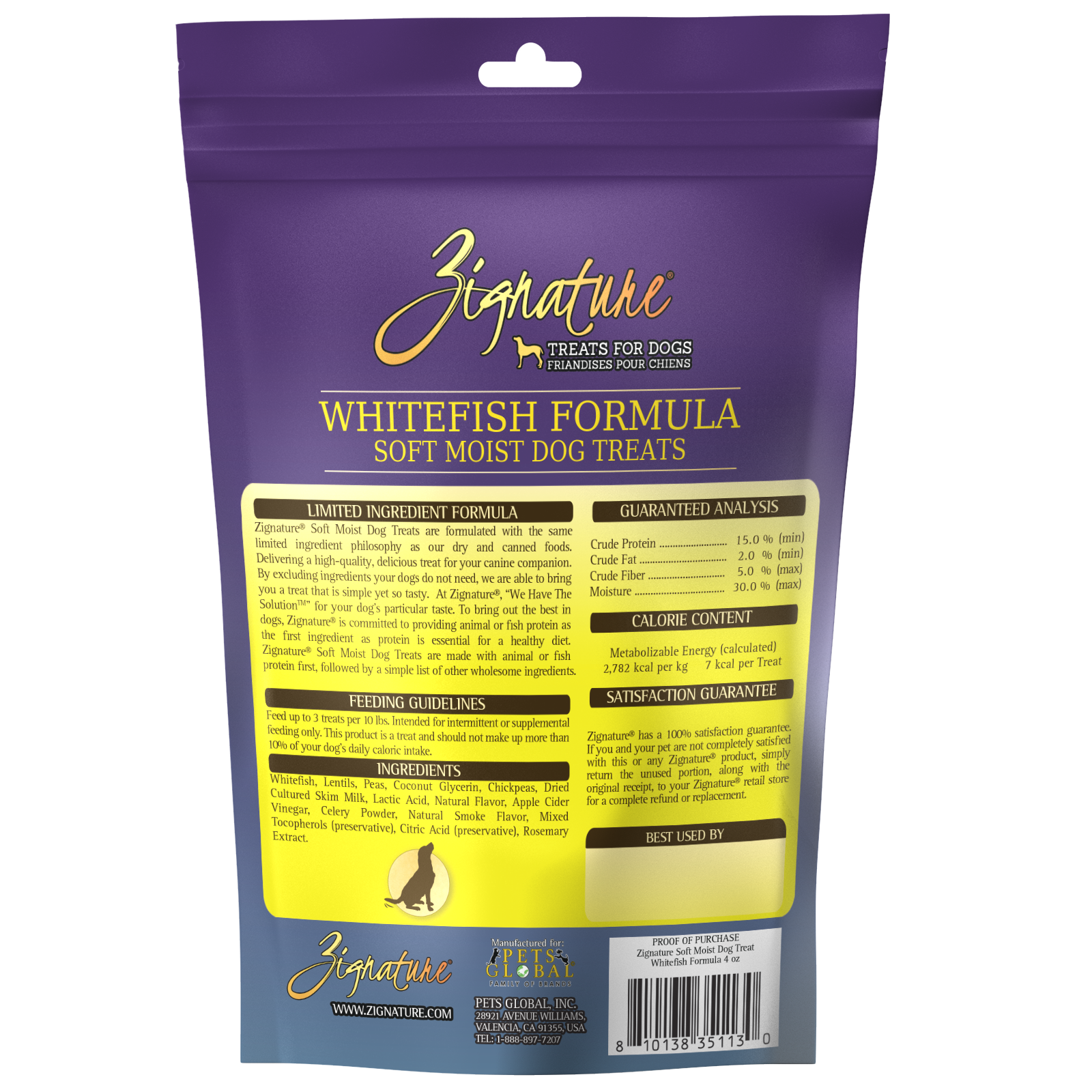Zignature Whitefish Soft Moist Treats Dog 4 oz