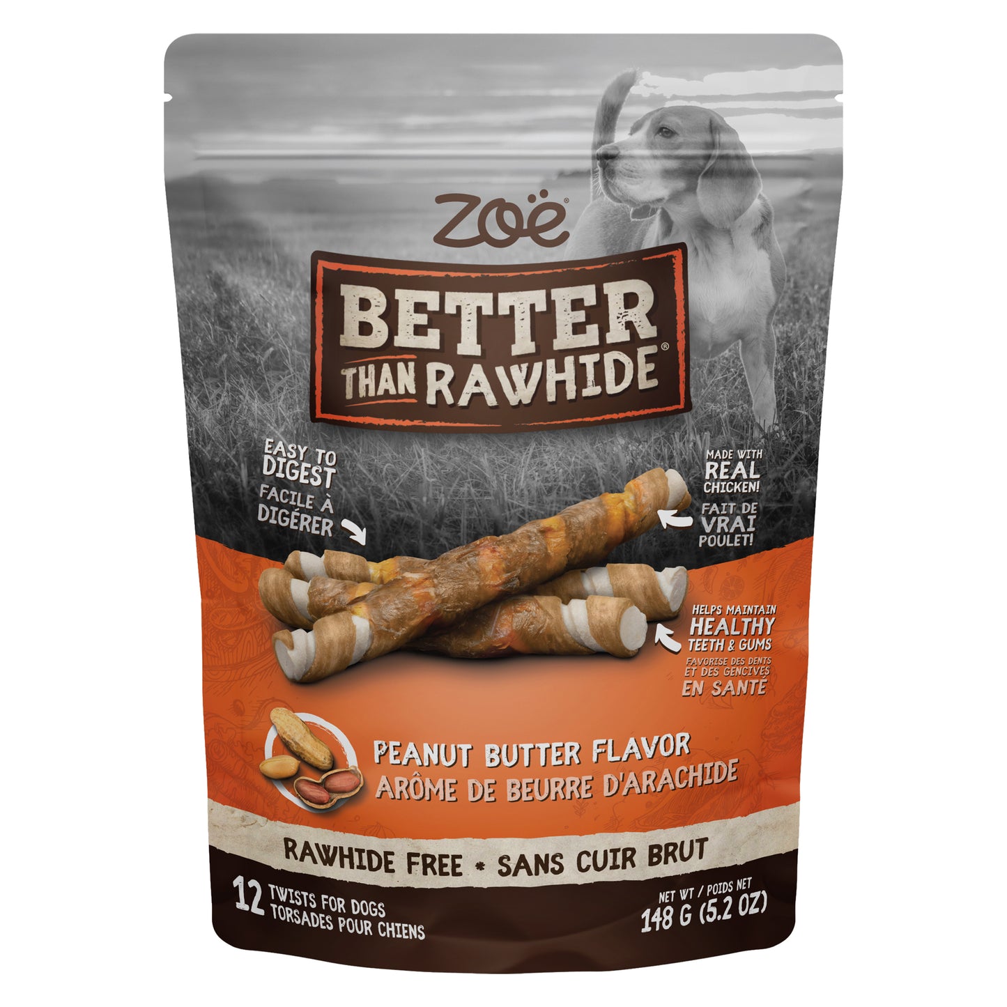 Zoe Better than Rawhide Twist - Peanut Butter - 12pk