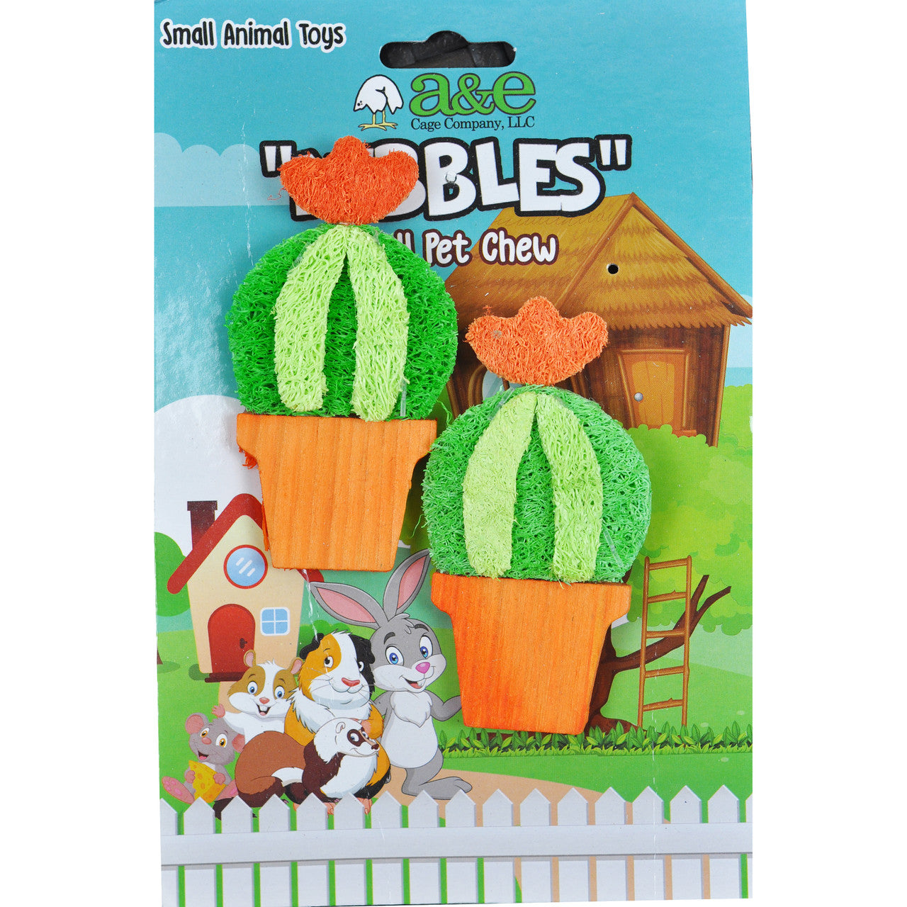 A & E Cages Nibbles Small Animal Loofah Chew Toy Barrel Cactus