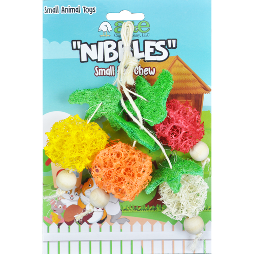 A & E Cages Nibbles Small Animal Loofah Chew Toy Bunch of Fruits - Small - Pet