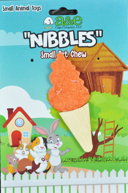 A & E Cages Nibbles Small Animal Loofah Chew Toy Ice Cream Cone - Small - Pet