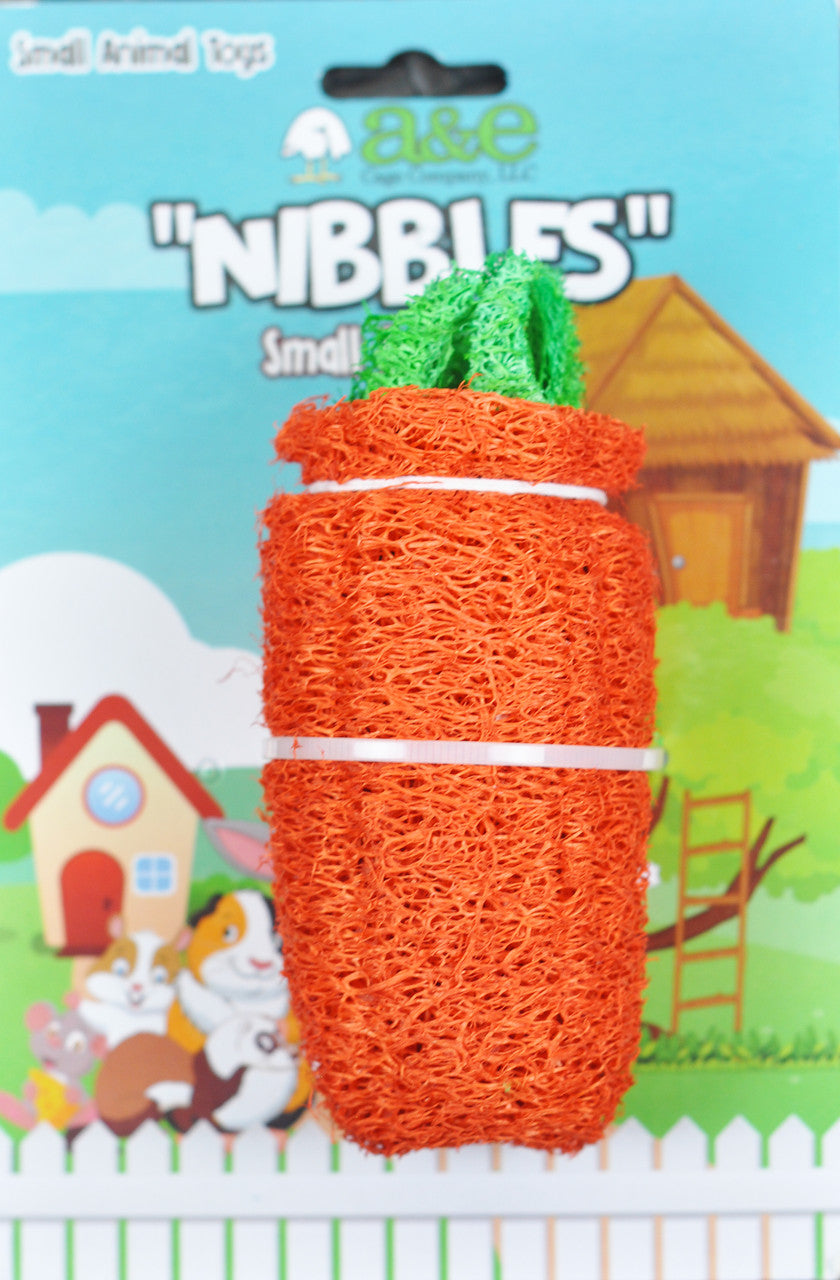 A & E Cages Nibbles Small Animal Loofah Chew Toy Large Carrot