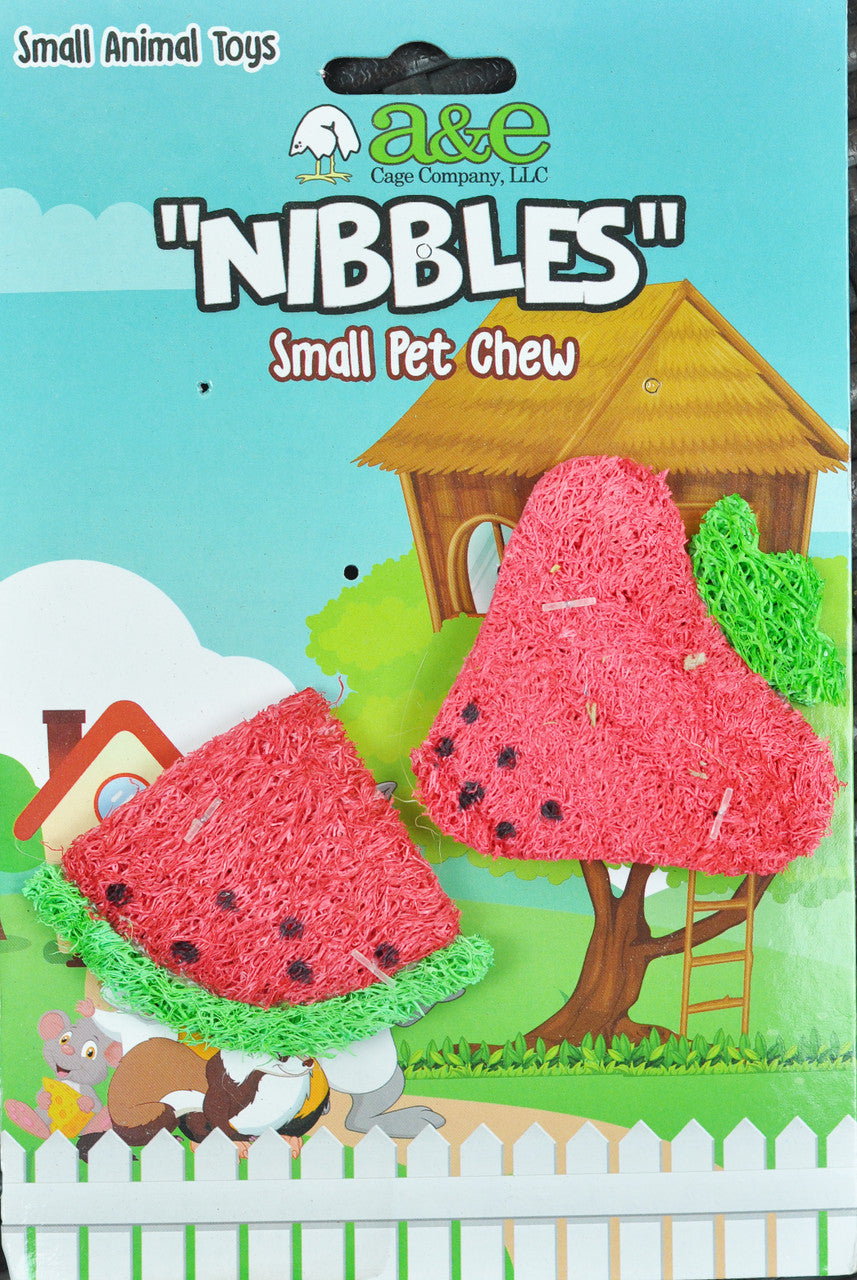 A & E Cages Nibbles Small Animal Loofah Chew Toy Strawberry & Watermelon Slice