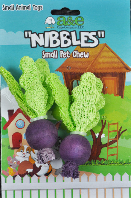 A & E Cages Nibbles Small Animal Loofah Chew Toy Turnips - Small - Pet
