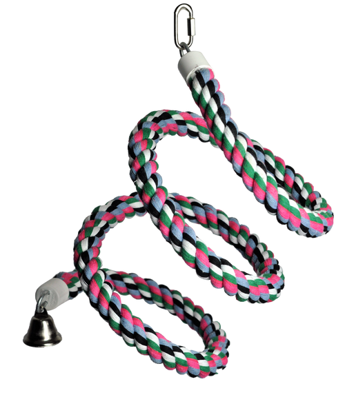 A & E Cages Rainbow Cotton Rope Boing with Bell Bird Toy MD