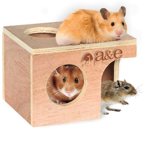 A & E Cages Small Animal Hut Hamster/Gerbil Wood 6 1/4 inches X 5 1/8 4 1/2 - Small - Pet