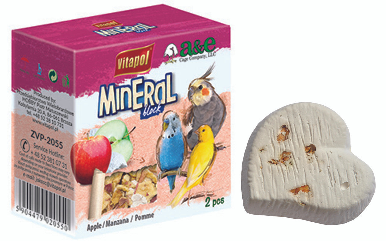 A & E Cages Vitapol Infused Mineral Block for Birds Apple 35 grams