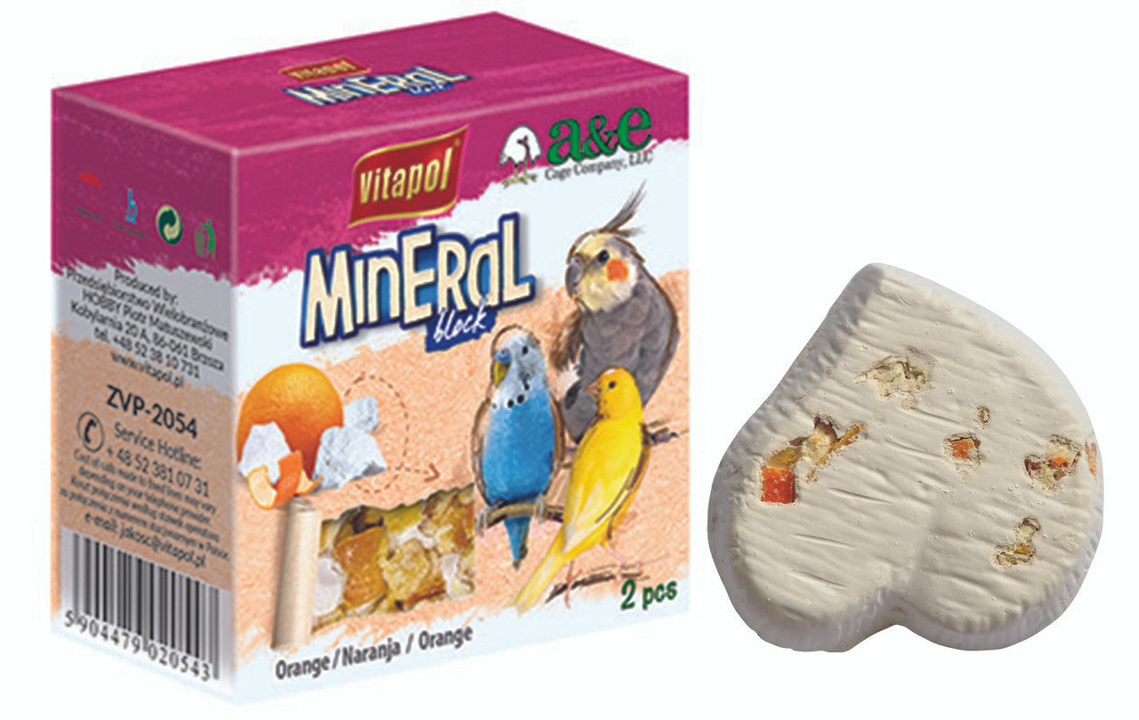 A & E Cages Vitapol Infused Mineral Block for Birds Orange 35 grams