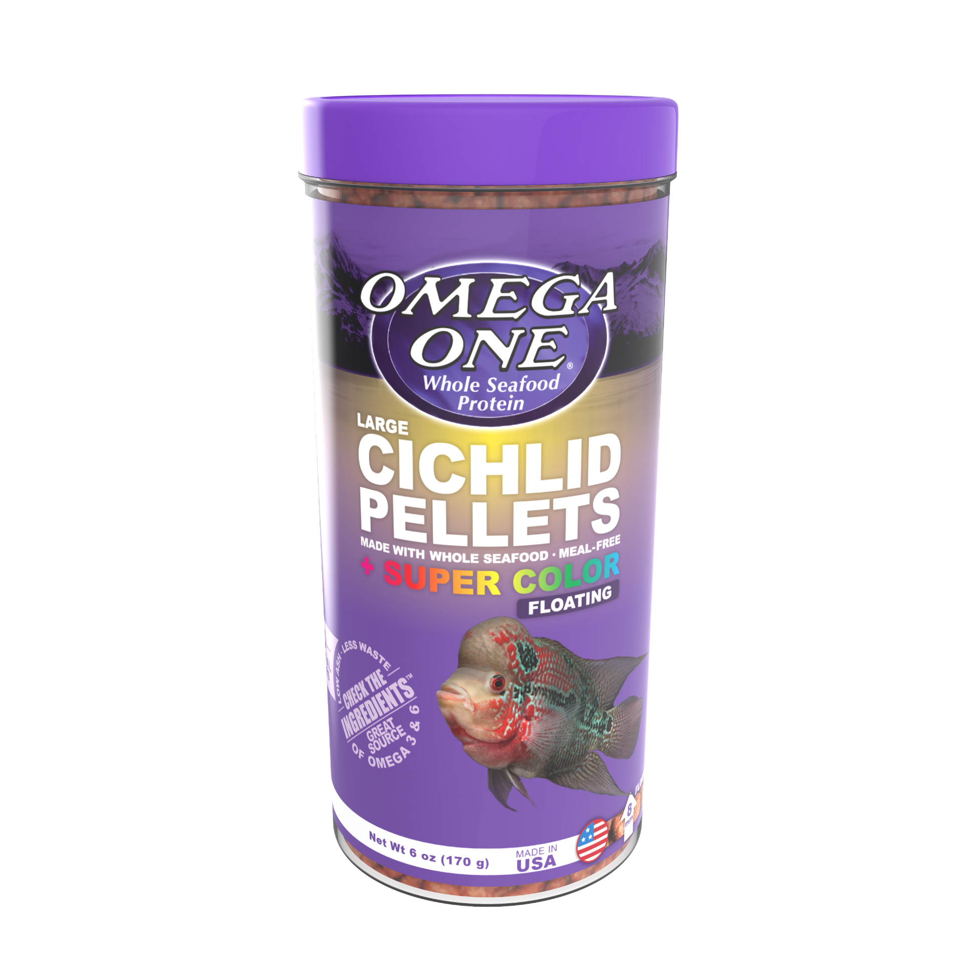 Omega One Cichlid Floating Pellet Fish Food Large Pellets 6 oz 698220044319